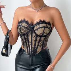 Lace Slim Strapless Corset Tops Sexi Sleeveless Vest Summer Women Clothes Fashion Lingerie Backless Camisole Bodyshaper Tank Top