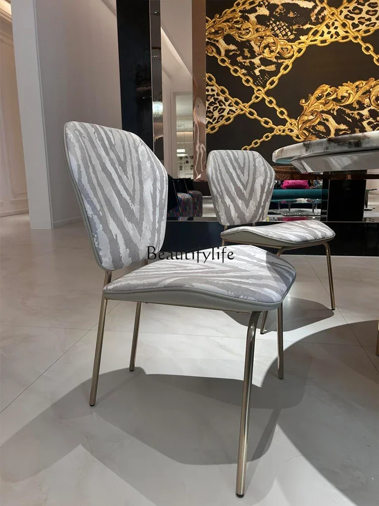 yj57 Italian light luxury stainless steel marble round dining table and chair combination with turntable high luxury customizati