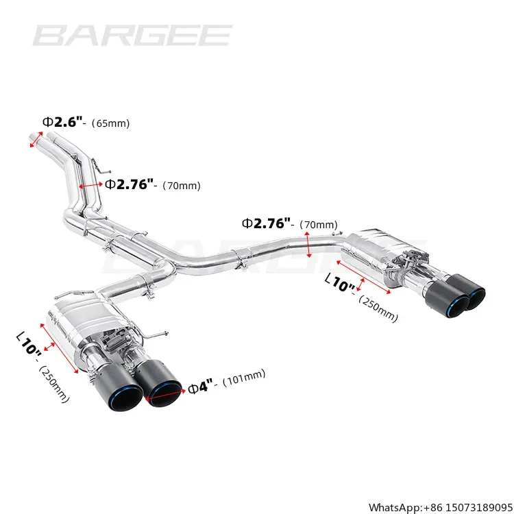 

Bargee Dual Valvetronic Tips 4 Inch 304 Stainless Steel for A7 C8 3.0T 2018-UP Active Sound System Exhaust
