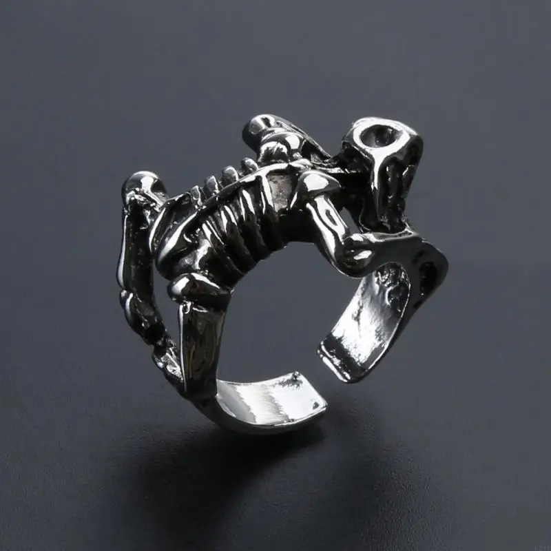 L21E Retro Punkringe Gothic Legierte -Ringe, verstellbare Ringe Skelettschädelringe