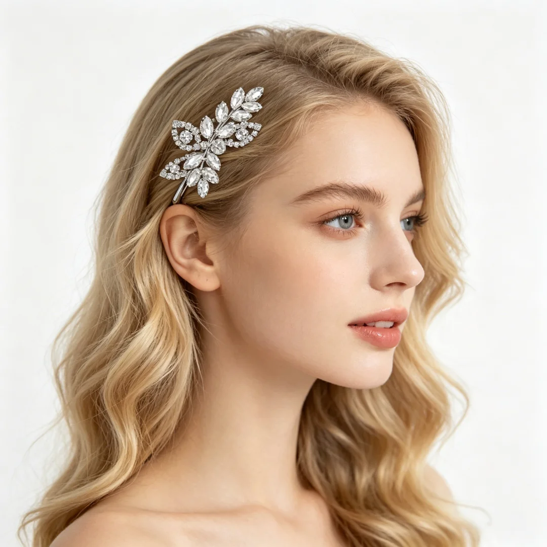 1pc Bride Wedding Side Hair Clip Women Daily Use One-Side Snap Clip Crystal Bridal Hair Accessories Party Engagement Hairpin