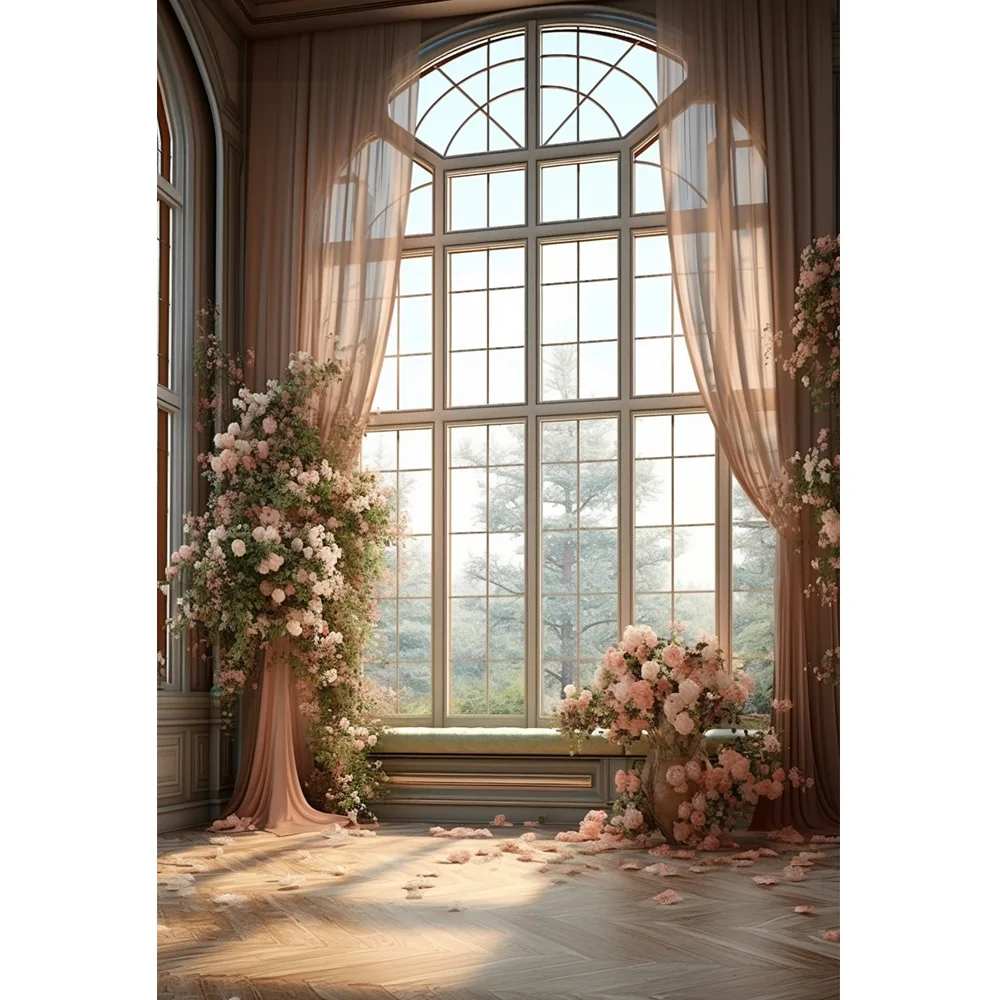 Mocsicka Photography Backdrop Vintage Indoor Window Pink Flowers Wedding Party Pregnant Portrait Decor Background Photo Studio