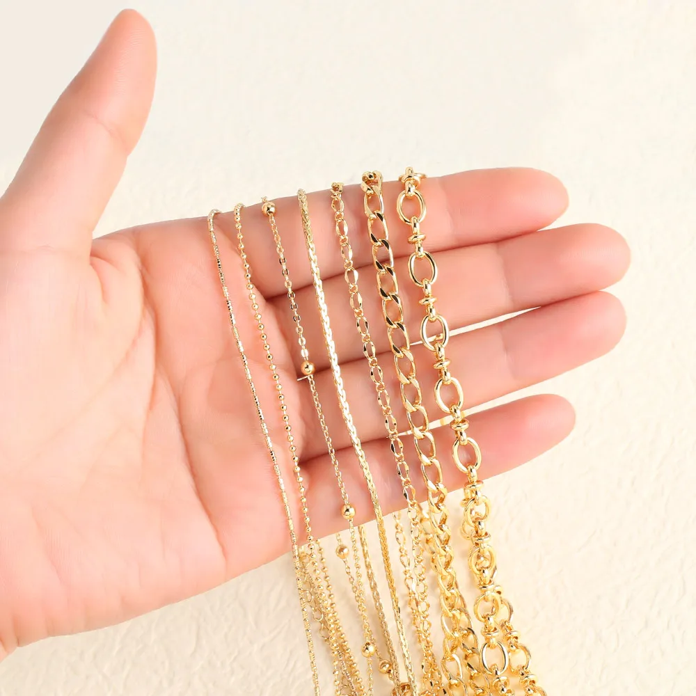 Corrente de Colar com Fechos Lagosta de Cobre Modernos, Corrente Cubana Banhada a Ouro, Corrente de Contas, Corrente Trigo, Componentes para Fabricação de Joias Atacado cana235