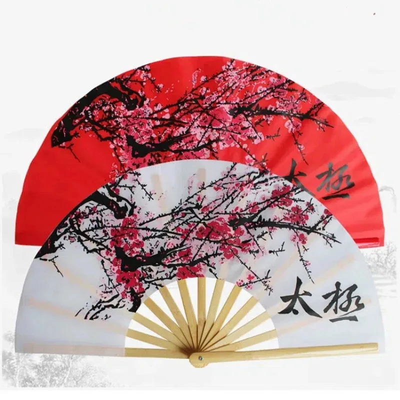 Chinese Tai Chi Kung Fu Fan with Bamboo Ribs, Red Plum Blossom Folding Hand Fan for Martial Arts, Performance, Folk Dance Show