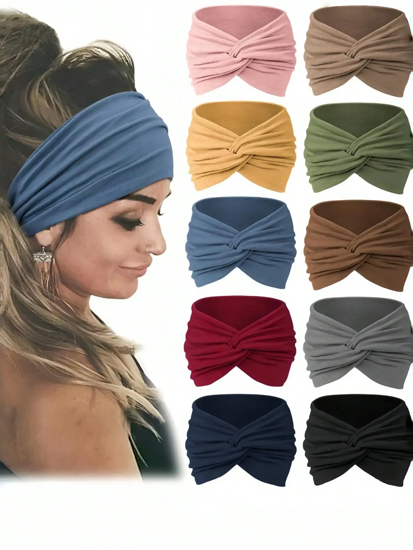

Twist Knot Wide Headbands for Women - Soft Elastic Hair Bands in 10 Colors