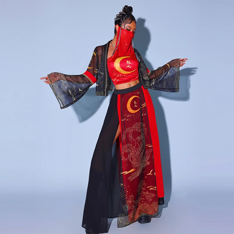 

Adult Women Chinese Style Jazz Dance Clothes Gogo Dance Outfit Festival Party Rave Outfit Hip Hop Dancer Stage Costume DL10989