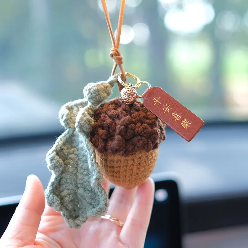 Handmade Crochet Pinecone Car Pendant Rearview Mirror Ornament Fortune Car Hanging Pendant Car Interior Deco Accessories