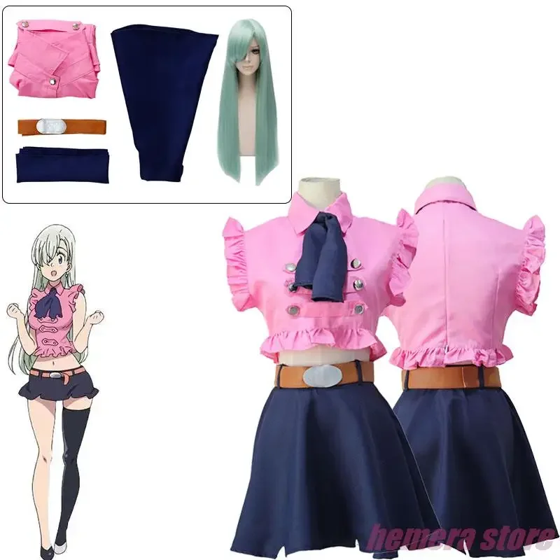 Adult Girl Cosplay Costume The Seven Deadly Sins Elizabeth Liones Cosplay Summer Clothing Belt Bow Tie Dropshipping