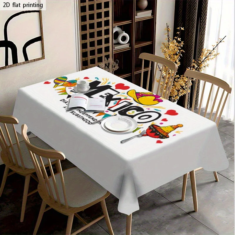 Vibrant Mexico Day Celebration Tablecloth Waterproof Fiesta Party Decor for Dining Room Kitchen Table Cover