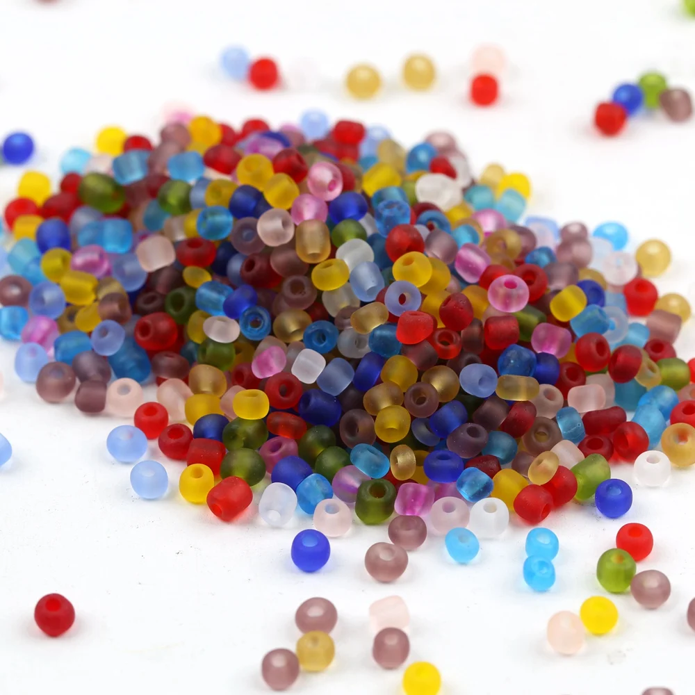 300pcs 4mm Transparent Frosted Color Glass Seed Beads Round Spacer Beads For Jewelry Making DIY Handmade Accessories