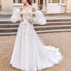 Strapless Wedding Dresses with Lace Beach A Line Full Sleeve Bridal Gowns 2024 Summer New Zipper Back Vestido De Novia