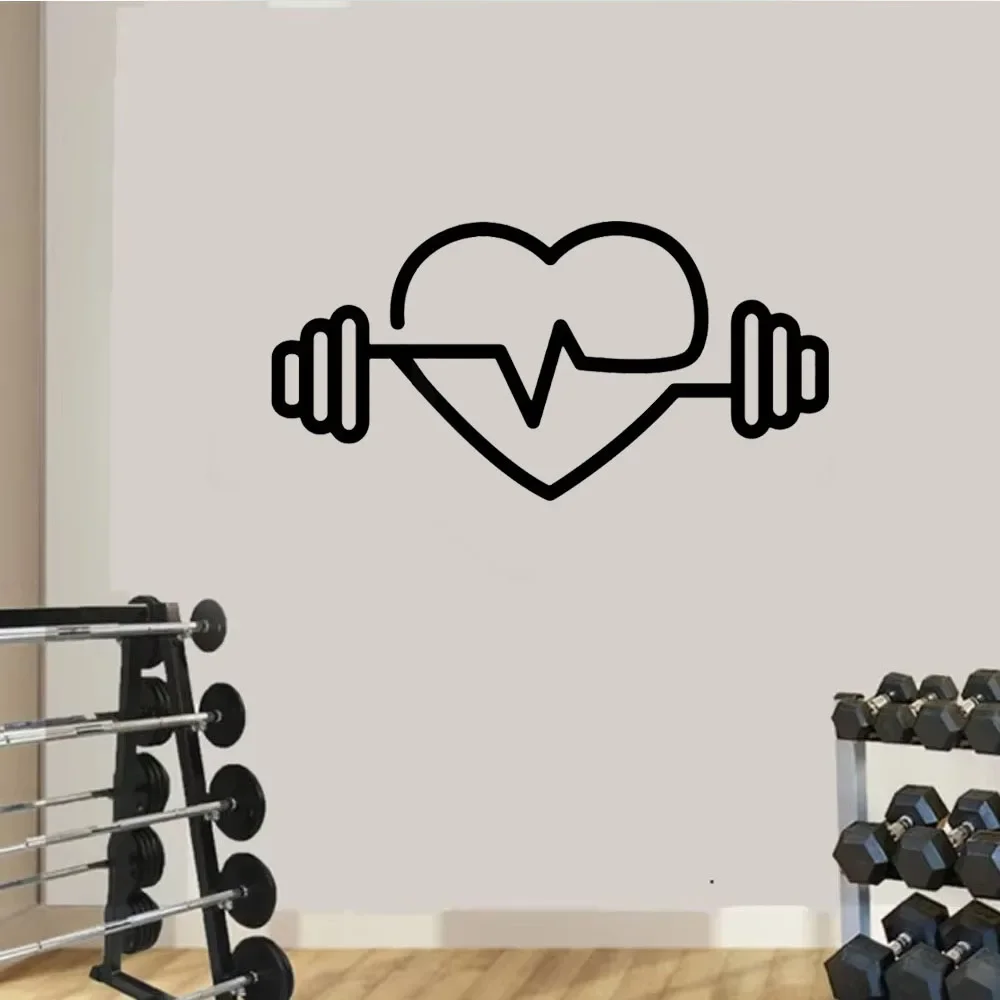 Large Gym Heart Shape Weights Barbell Wall Sticker Fitness Bodybuilding Crossfit Yoga Healthy Vinyl Wall Decal Home Gym Decor