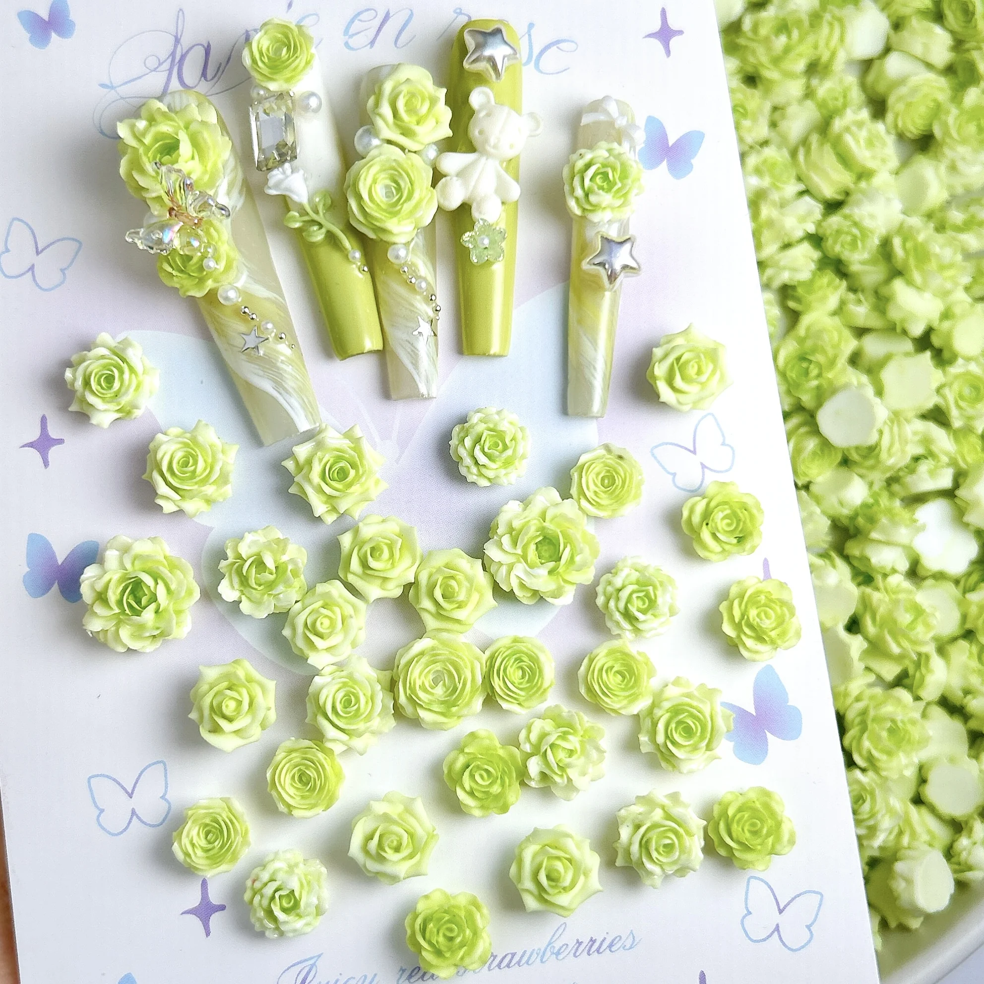 30 pz dopamina colorata foglia luminosa farfalla resina pendenti per unghie traslucido loto peonia fiori morbidi decorazioni per unghie fai da te