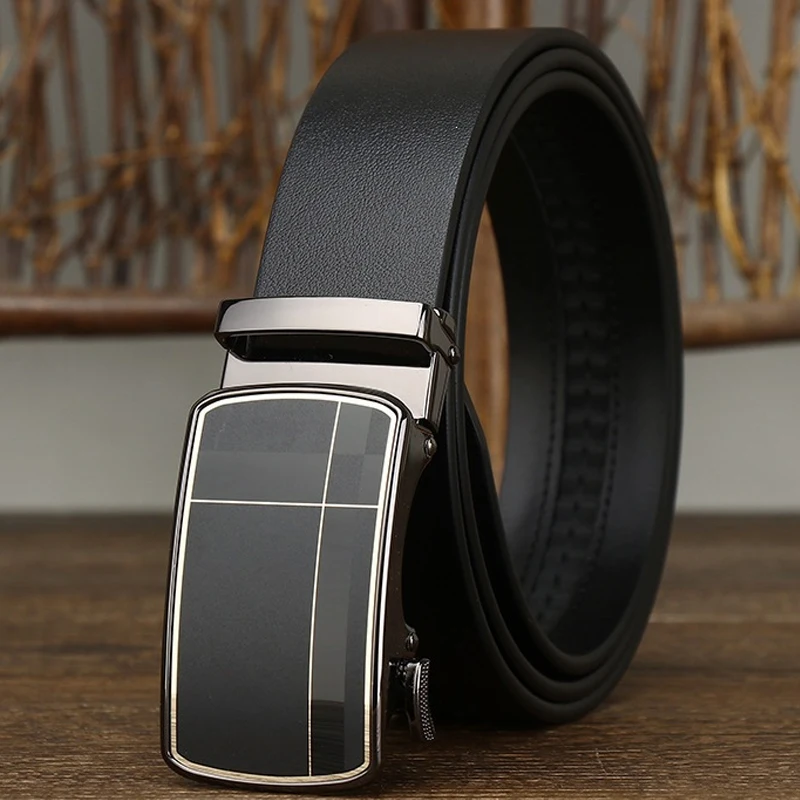 Italy Cowhide Automatic Buckle Genuine Leather Belt for Men Youth Business High Quality Luxury Waist Strap for Daily Commuter