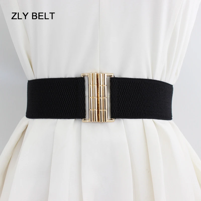 

ZLY 2023 New Fashion Waistband Women Vintage Trending Adjustable Elastic Golden Alloy Buckle Elegant Coat Style Solid Waist Band