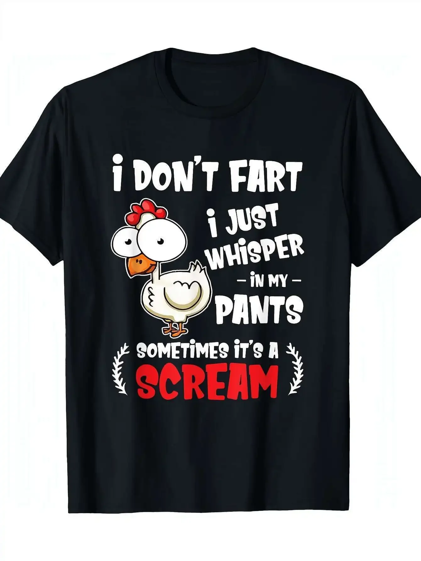 

Funny Chicken I Don't Fart Whisper Graphic Tee Men's Breathable Cotton Short Sleeve T-Shirt