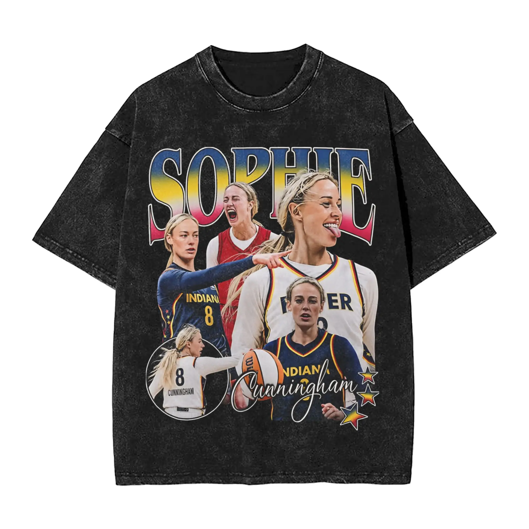 Washed T Shirt Sophie Cunningham T-Shirt High Street Basketball Point God Streetwear Short Sleeve Summer Tops Tees for Men Women