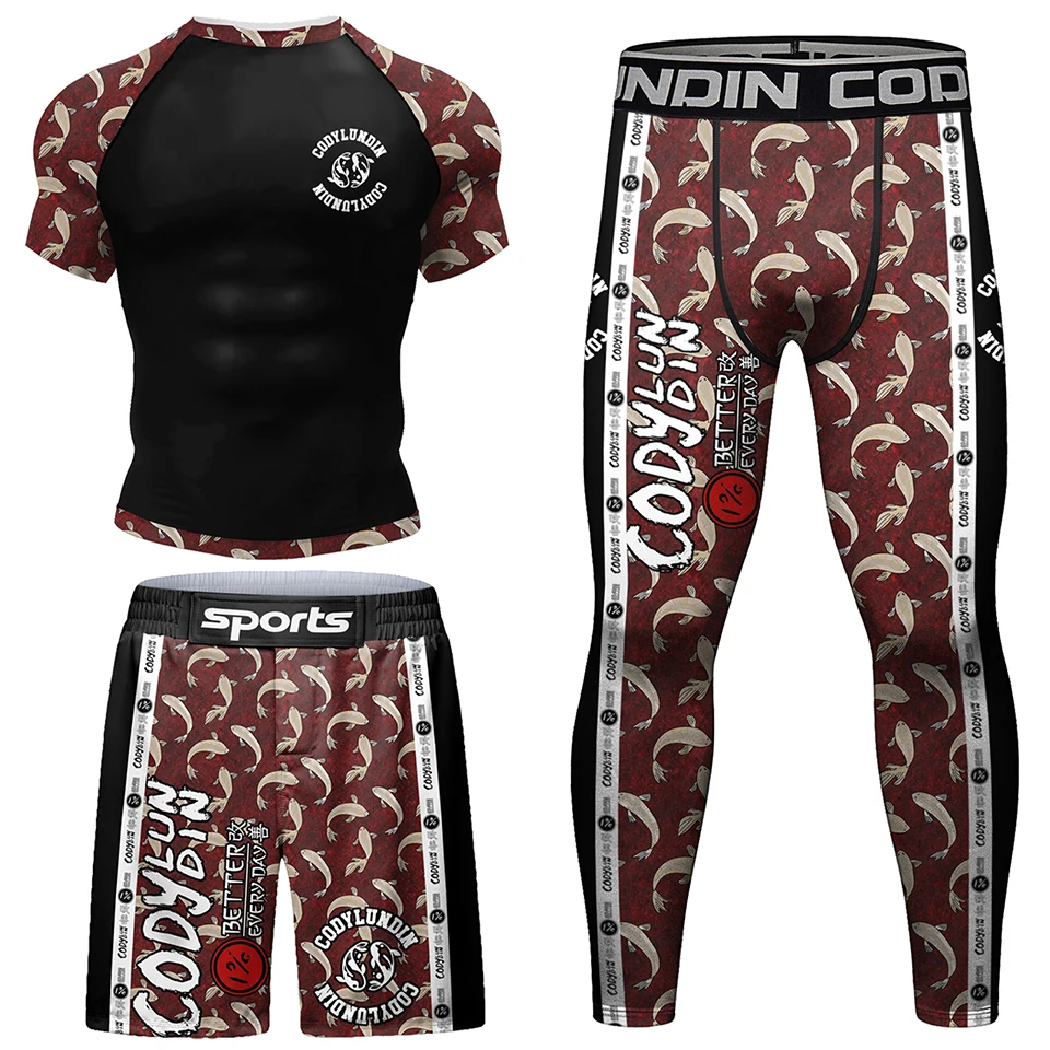 Cody Lundin Jiu Jitsu T-shirt+MMA Shorts Sets Muay Thai Rash Guard Gym Tracksuit BJJ Rashguard Kickboxing SportSuit Mma Clothing