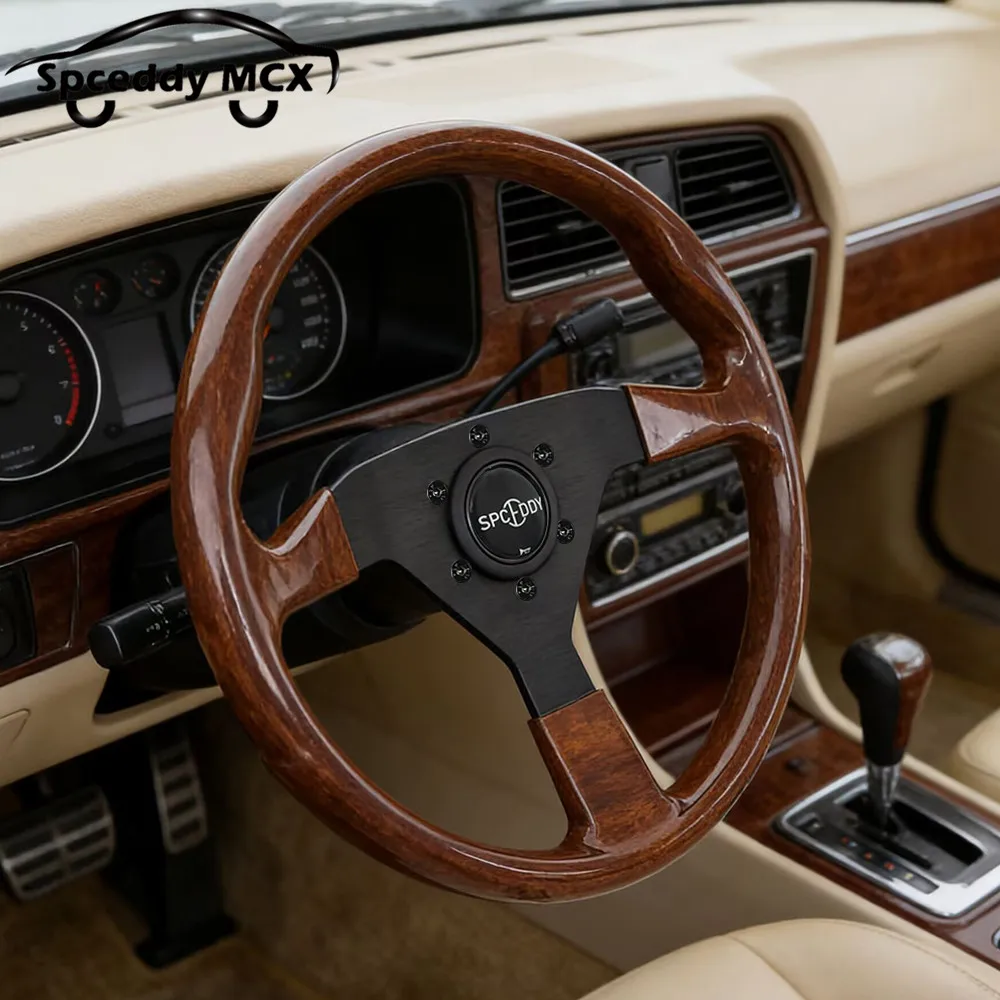 

Spceddy 14inch 350mm Wood Grain Look Racing Sports Steering Wheel Flat Universal