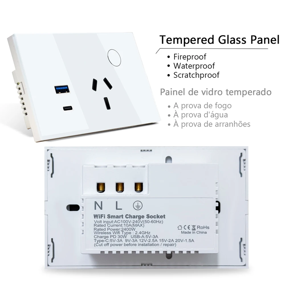 LiwoKit AU Tuya Wifi مقبس الحائط الذكية WIFI التوصيل USB TYPE-C PD 30 واط الأرجنتين منفذ الطاقة اللمس عن بعد بواسطة Alexa Google Home