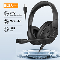 EKSA-H2 Office Headset with Microphone, USB Wired Computer Headphones, ENC Mic, Over-Ear Earphones, with Busy Light/Mute Switch