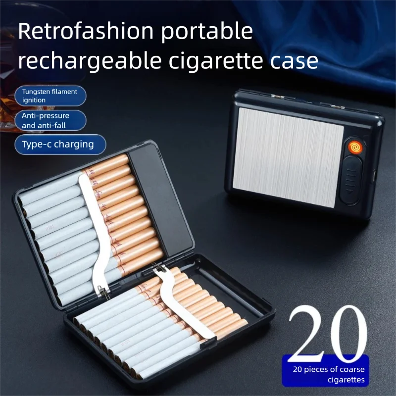 

Модная зажигалка для сигарет с зарядкой, мужская универсальная прикуриватель большой емкости, толстая коробка для сигарет 20 шт.