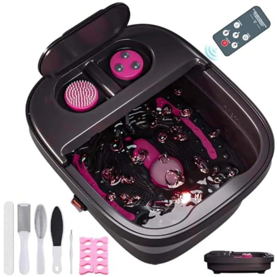 

Collapsible Foot Bath Foot Spa Bath Massager with Heat Bubble Remote Control Temperature Control 3 Pedicure Attachments Feet So