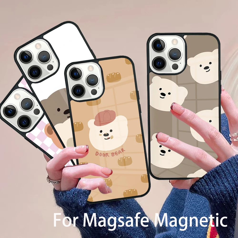 

Kawaii Cute Bears Korean Animal Phone Case Magesafe Magnetic Wireless Charge Cover For IPhone 16 11 12 13 14 15 Pro Max Plus