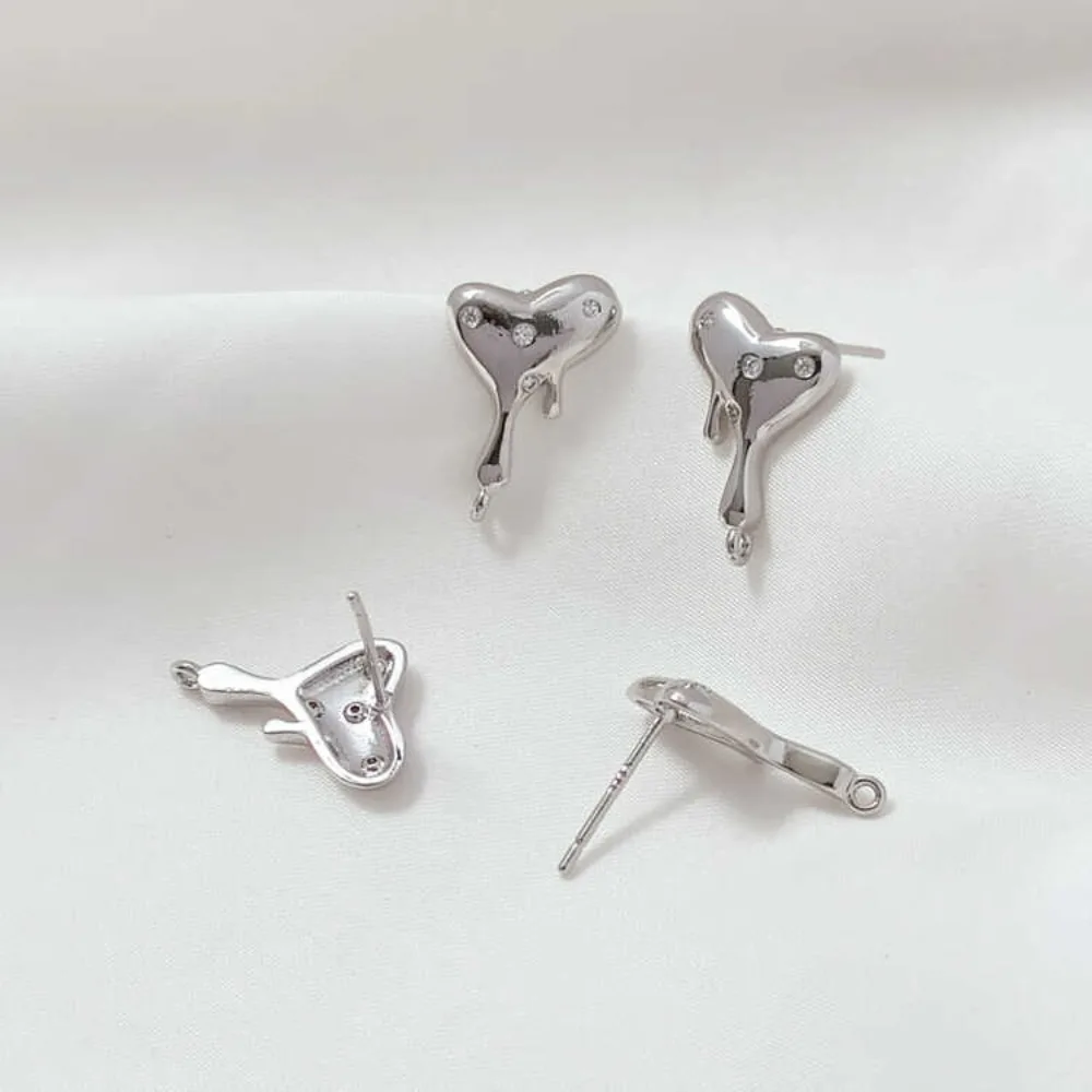 Diy Heart-shaped Earrings and Accessories with 925 Silver Needles, Inlaid with Zirconium and Melted Hearts