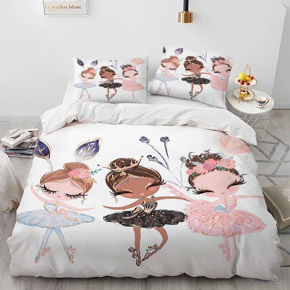 Cartoon Cute Ballet Girl Ballerina Comforter Bedding Set,Duvet Cover Bed Set Quilt Cover Pillowcase,Queen Size Bedding Set Kids