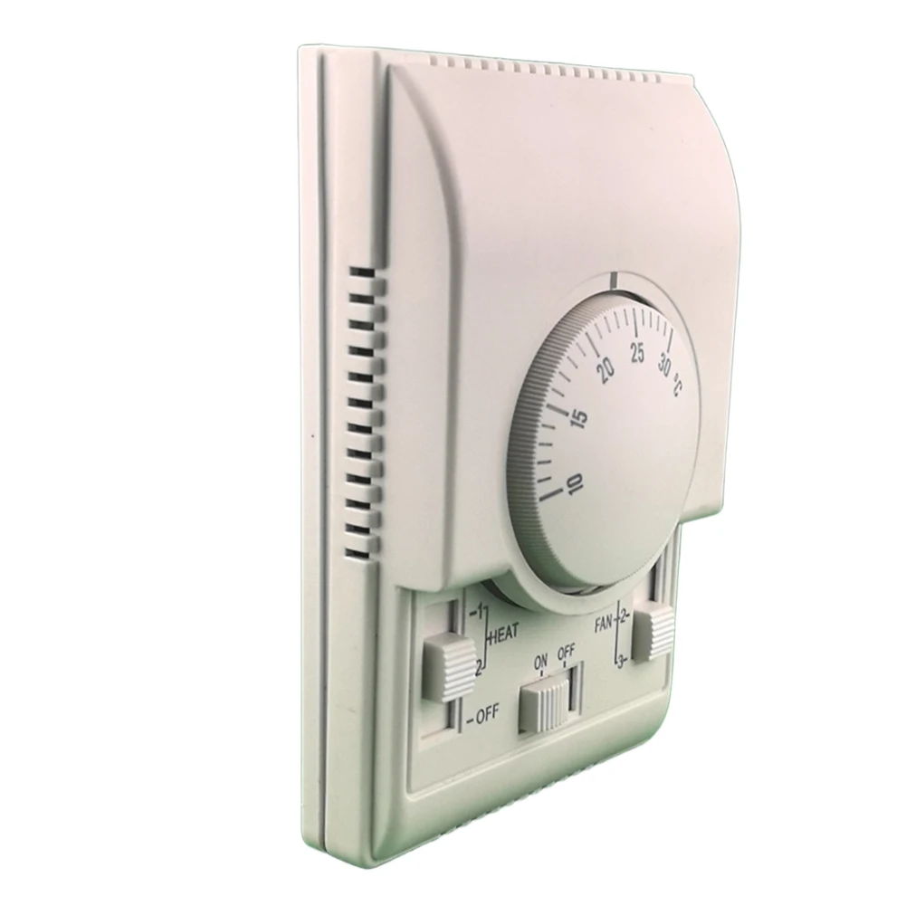 White Mechanical Rotary Thermostat For Central Air Conditioner Fan Coil Motor Control Switch 220V Heating Cooling System Part