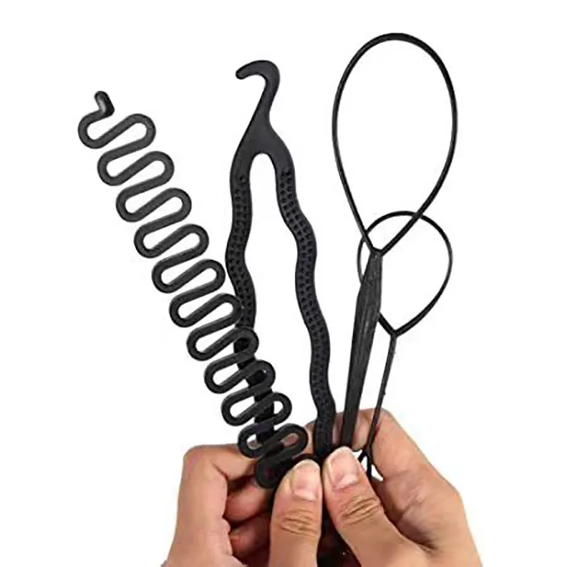 4pcs/Set Magic Hair Braiding Twist Curler Styling Set Hairpin Holding Hair Braiders Pull Hair Needle Ponytail DIY Styling Tool