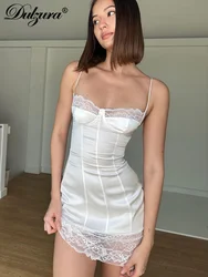 Dulzura Sleeveless Lace Patchwork Zipper Bodycon Mini Dress Sexy Elegant Outfit Party Clubwear Women'S Autumn Winter Clothes