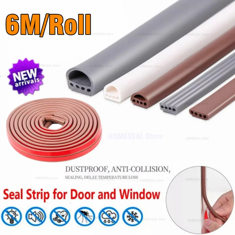 6M Silicone Rubber Weather Strip Multi-Hole Design Seal Strip for Doors and Windows Self Adhesive Anti Collision Soundproof Tape