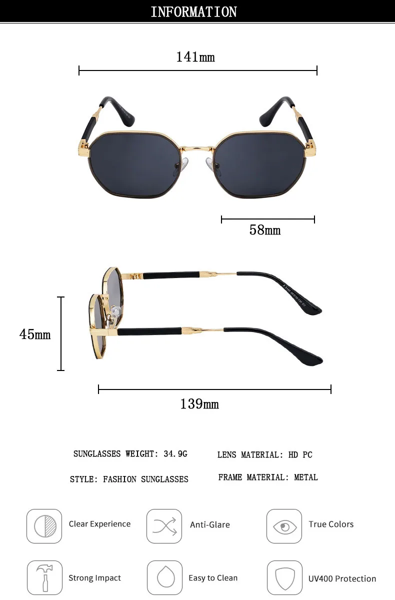 Vintage Sonnenbrille Für Männer Luxus Mode Gläser Shades Quadrat Sonnenbrille Frauen Trendy Gafas De Sol Hombre Zonnebril Occhiali – Detail 11