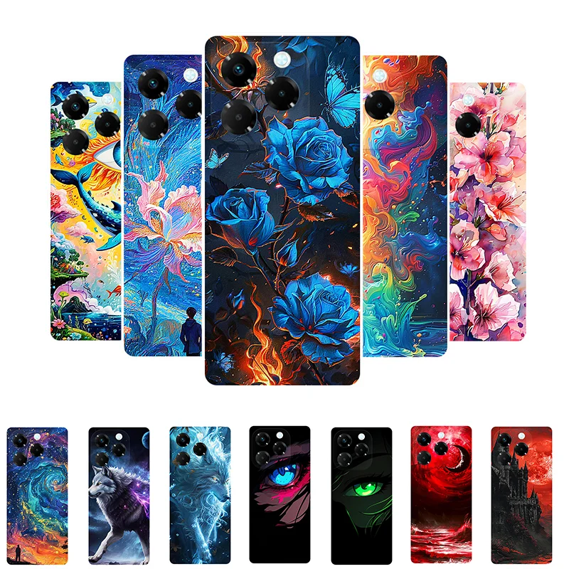 For Infinix Note 40X Case Flower Red Moon Silicone Soft TPU Back Cover for Infinix Note 40X 5G X6838 Phone Case Note40X