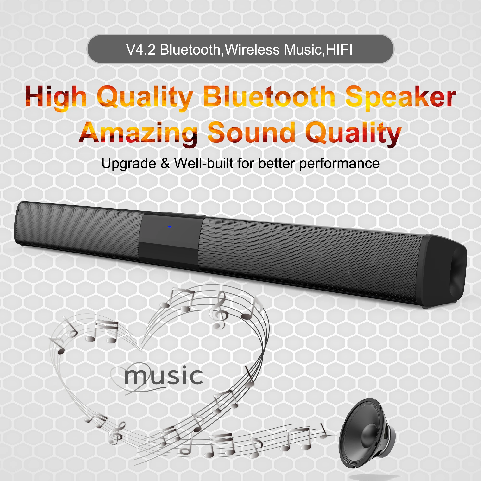 BS-28B, Sound Bars For TV With FM, Wireless Speaker Soundbar Home Theater Surround Sound System TF Card/Aux/RCA Connection