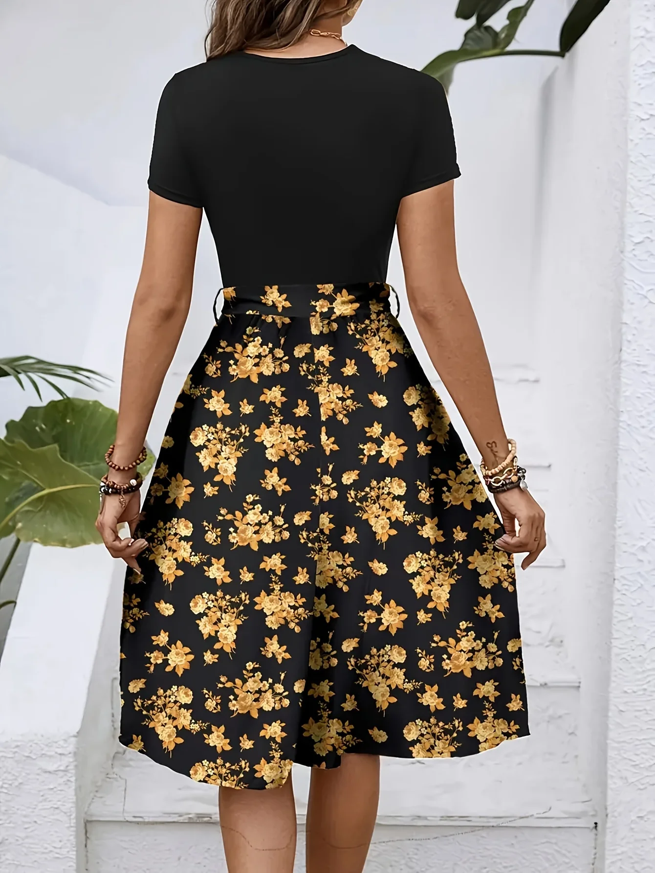 حجم كبير 1XL-5XL المرأة العصرية الجديدة أنيقة الجولة الرقبة الأزهار فستان مُزين بطباعة سيدة ألف خط تنورة طويلة مناسبة للتنقل