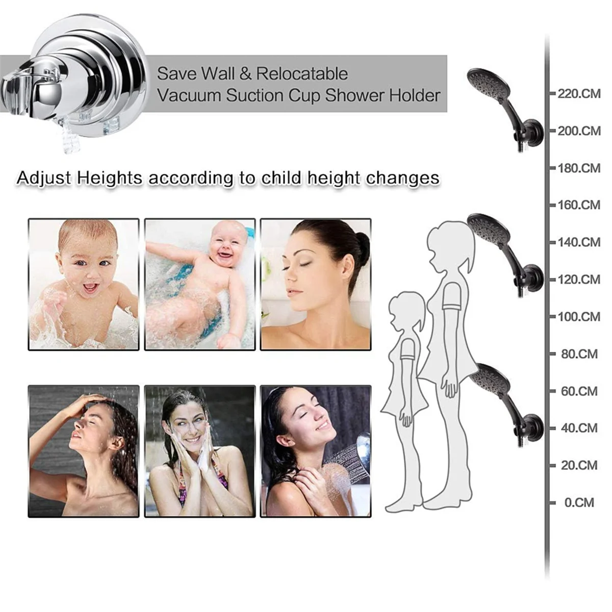 

AA25 Suction Cup Shower Head Holder for Elderly,Removeable Holder, No Drilling Bathroom & Bathtub Wall Mount Shower Hanger