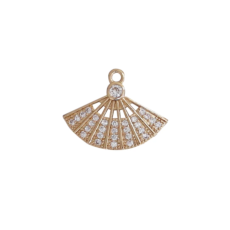 1pcs Retro Style Copper-clad Gold Color Inlaid Zircon Leaves Crown Fan Wings Diy Handmade Jewelry Earring Accessories Charms