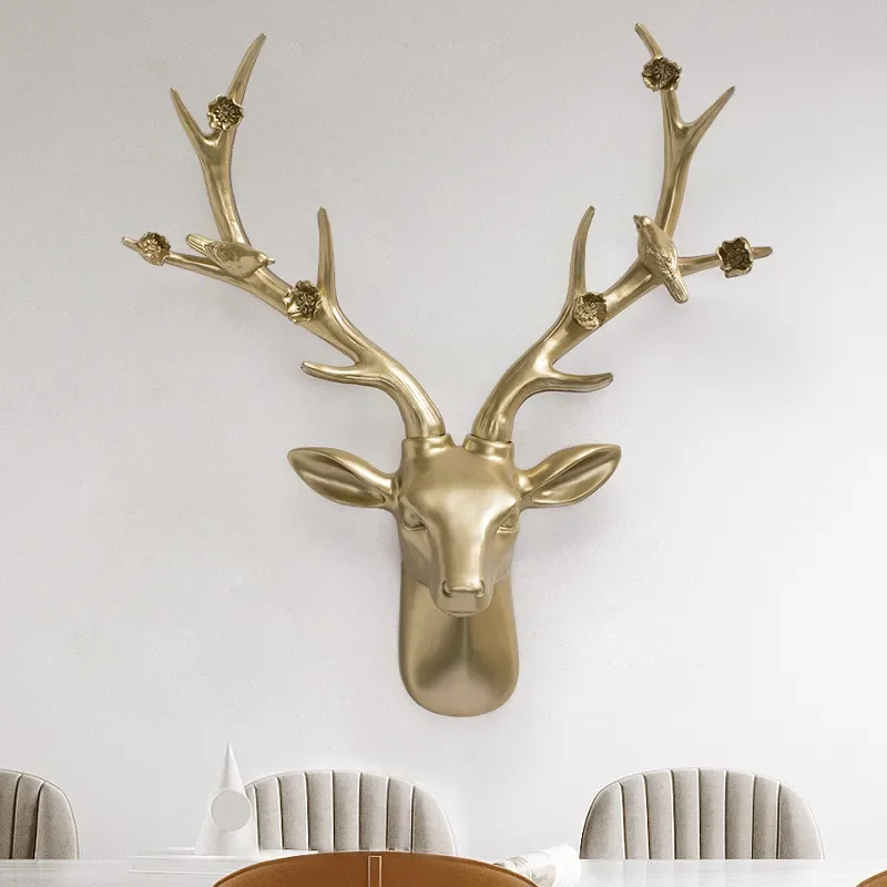 Creative Deer Head Wall Art European Style Lucky Bird Pendant Living Room Dining Room Entrance Background Decoration Home
