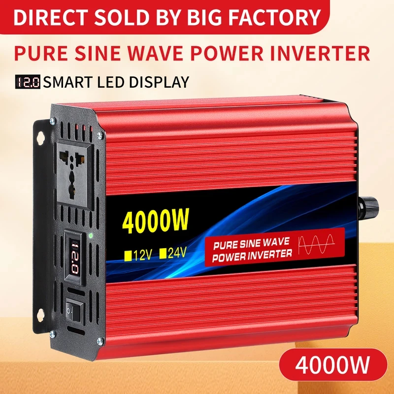 Pure sine wave inverter 1000w-4000w DC 12V/24V to AC 220V 50Hz power inverter charger adapter universal socket