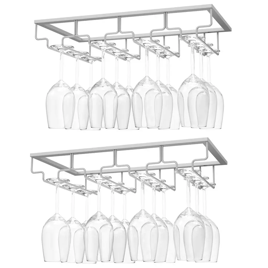 

Wine Glass Rack, 2Pack Wine Glass Hanger Rack Under Cabinet Stemware Holder Storage Hanger for Bar Kitchen Cabinet 4 Rows, Silv