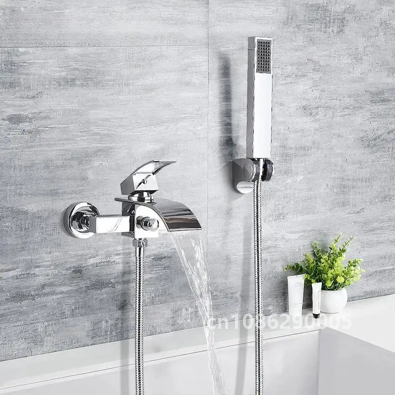 Chrome Waterfall Bathtub Faucet Wall Mounted Tub Tap  Hot Cold Water Mixer  Bath Shower   Robinet Baignoire