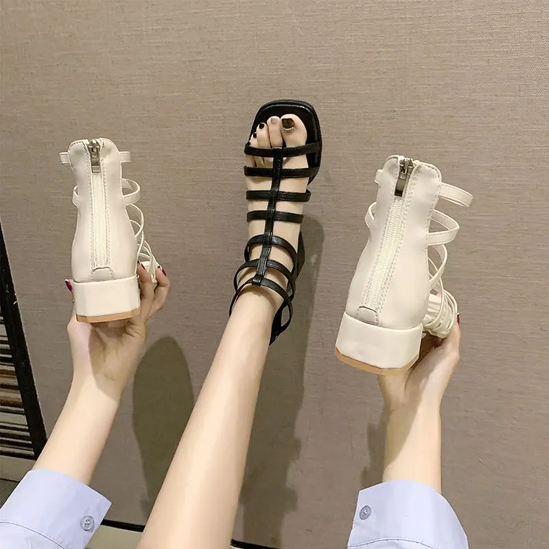 Block Heels Women\'s Sandals Novelties 2024 Shoe Roman Summer New 2024 Chunky Low Heel Shoes Fashion Sandal for Women Comfortable