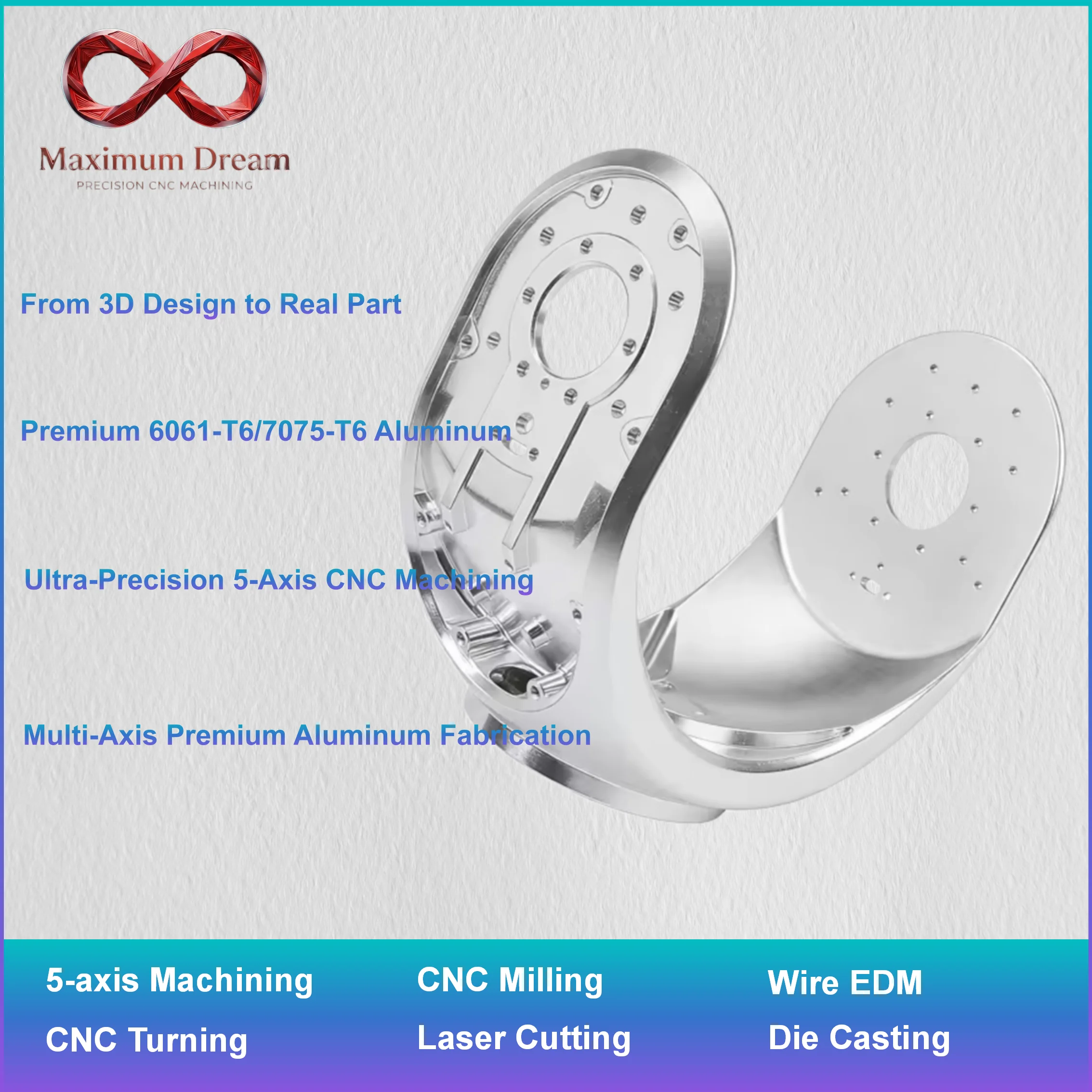 Custom 5-Axis CNC Machining Aluminum Parts, High Precision Milling Turning Service, Prototype to Mass, 1pc