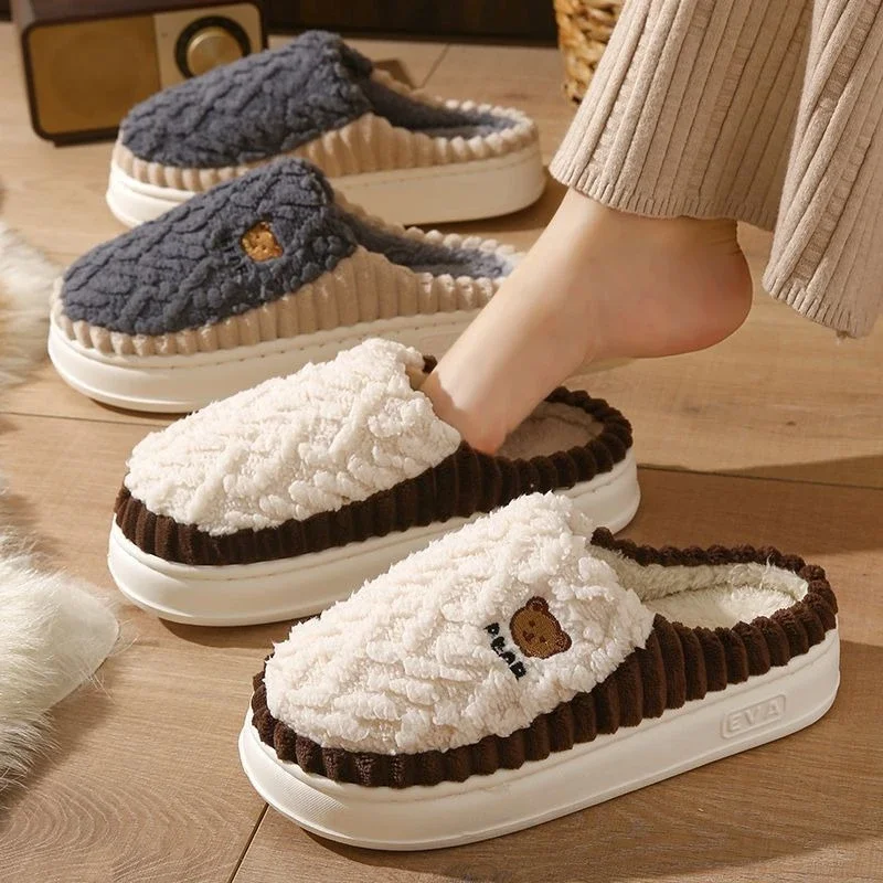 2026 New Cotton Slippers Men Women Winter Thick Sole Non Slip Large Size Indoor Warm Plush House Slippers