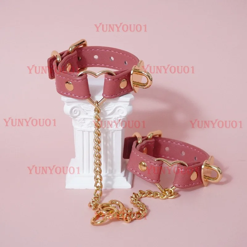 Pink Love Leather Cowhide Bracelet Ankle Ring Copy Chain Restraint Binding Props