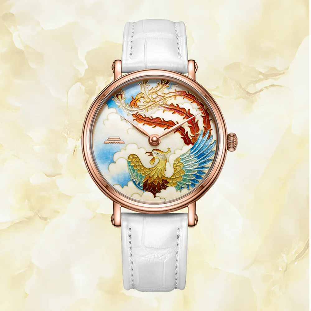 Zegarek Beijing Enamel Dragon and Phoenix 40mm, zegarek dla par, mechaniczny, automatyczny, szkieletowy, męski, damski, luksusowy zegarek.