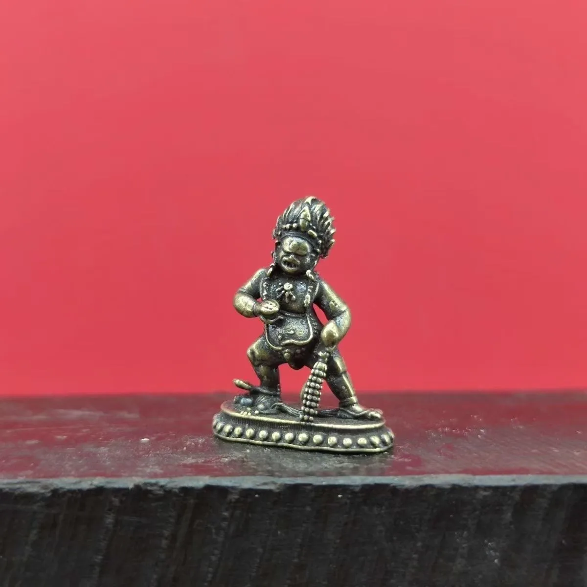 Mini Brass Black Jambhala Statue - Tibetan Buddhist Wealth Deity Figurine